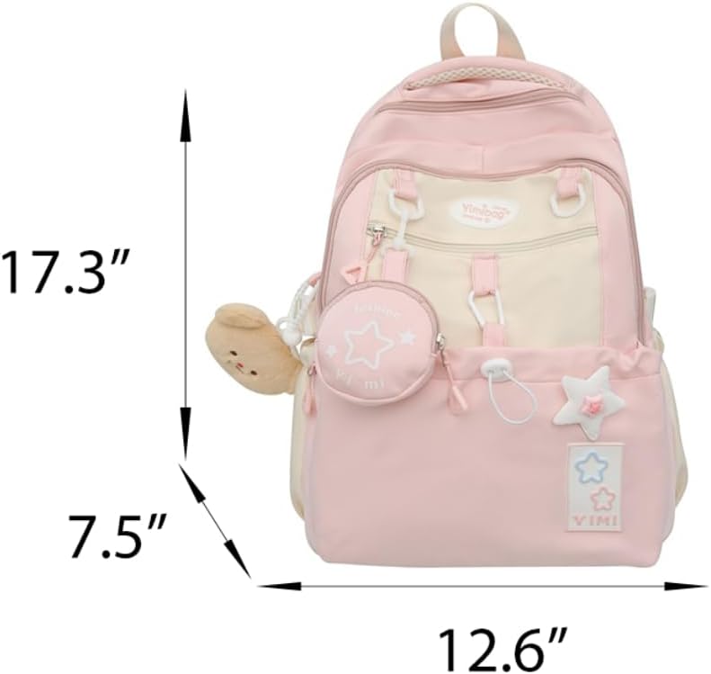 Coquette College Backpack Y2K Kawaii Preppy Large Laptop Bookbag Casual Aesthetic Fashion Travel Daypack for Women (Pink) image 5