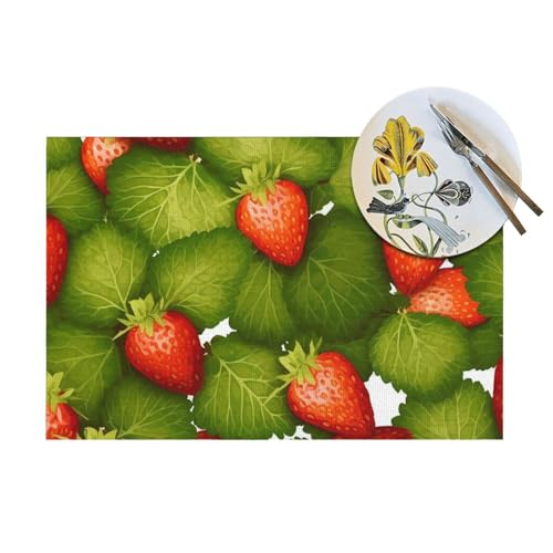 Sets de table durables et résistants motif feuilles de fraisier en PVC