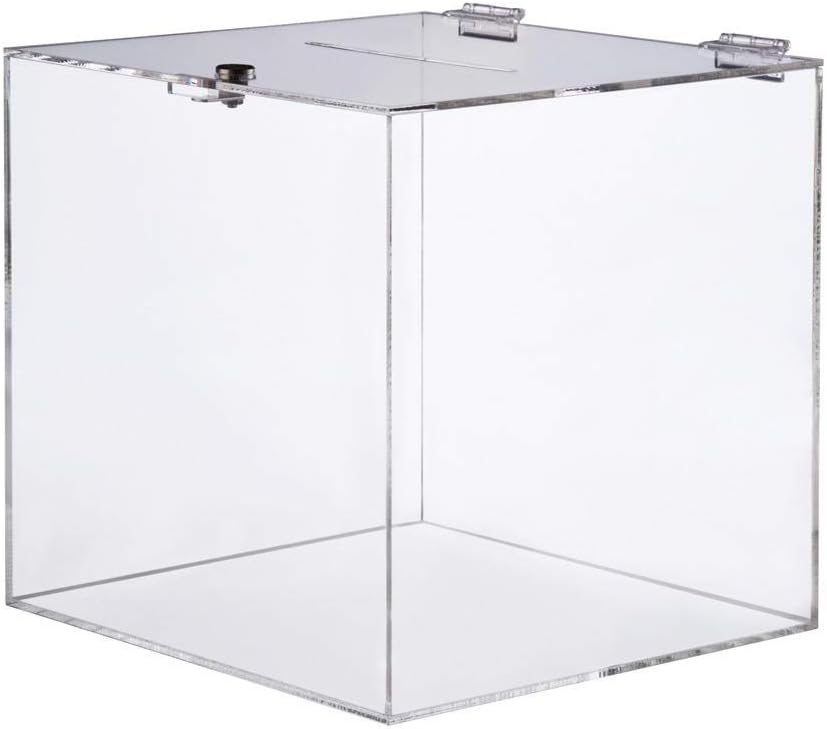 Acrylic Donation Box Lockable / 200 x 200 mm/Acrylic Box/Lot Box/Drop Box/Action Box/with 2 Hinges and Keys