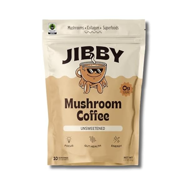JIBBY Mushroom Coffee Organic Instant Coffee Powder with Collagen