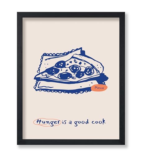 Poster Master Hunger Is A Good Cook Poster - Retro Pizza Print - Lemonade Art - Food & Drink Design - Sketch Drawing - Pastry Graphic - Aesthetic Decor - Kitchen or Restaurant Decor, 24x32 UNFRAMED