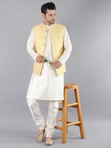 Image of Uri and MacKenzie Men's Silk Blend Kurta Pajama with Designer Ethnic Nehru Jacket /Modi Jacket
