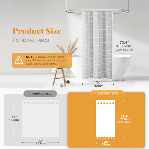 Image of BTTN Boho Shower Stall Curtain - 36x72 Narrow Linen Ultra Thick Tassel Fabric Shower Curtain Set with 6 Plastic Hooks, Half Modern Farmhouse Country Weighted Shower Curtains for Bathroom - Gray /Grey