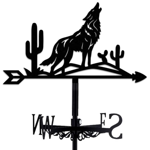 BEUNITONE Stainless Weathervane Howling Wolf Weather Vane for Roof Mount Animal Metal Weathervane for Garden Wind Direction Indicators for Farmhouse Yard Outdoor Farm Barn Sheds Patio Decoration