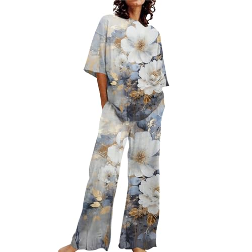 Conjunto de dos piezas para mujer, elegante, festivo, tallas grandes, conjunto de salón elegante, traje de entrenamiento informal, ligero, transpirable, traje de pantalón, monocolor, elegante,