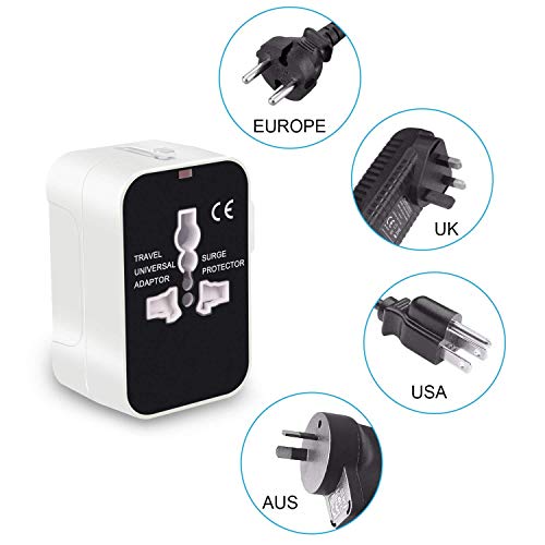 Travel Adapter, Worldwide All in One Universal Power Adapter AC Plug International Wall Charger with Dual USB Charging Ports for US EU UK AUS Europe Cell Phone (White) - Thumbnail 3