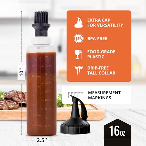 Silicone Basting Brush & BBQ Sauce Bottle - 16 oz Basting Bottle Dispenser for Grilling - Perfect Grill Brush for Marinades - Thumbnail 2