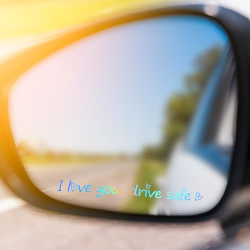 Image of 2 x I Love You, Drive Safe Rear View Mirror Sticker, Rear View Mirror Decal with Heart Self Affirmations Car Mirror Stickers Vinyl Car Window Decal for Water Bottle Laptop Bumper New Car Decor