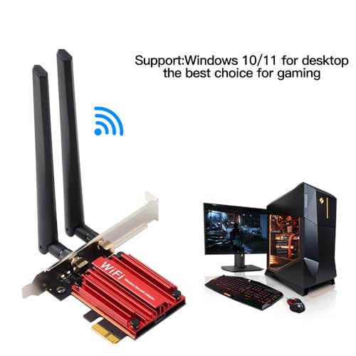 Tarjeta WiFi 6 PCIe con Bluetooth 5.2, AX1800 de banda dual 2.4G/5G para escritorio | Chip MT7921, compatible con Windows 10/11, baja latencia para juegos y transmisión 4K, antena de alta ganancia y seguridad WPA3 miniatura 5