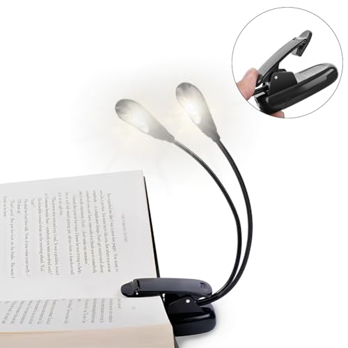Image of Joyzan Music Stand Light, Clip on LED Book Lights Dual Arm Reading Lamp | Rechargeable Eye Cared 360Flexible Gooseneck Clamp Light Battery Operated for Bed Bookworms Piano Player Travel Orchestra