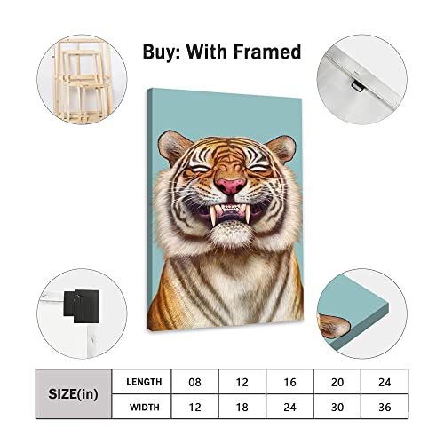 Canvas Prints Wall Art Tiger Smile Pictures Painting Canvas Paintings Cute Animal Ready To Hang For Home Decorations Wall Decor Modern Office Decor 12X18Inch #TOP1