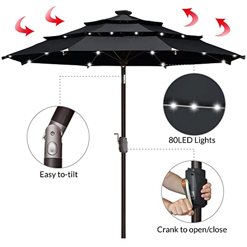 EliteShade USA 10-Year-Non-Fading 9ft 3-Tier Market Patio Umbrella, Commercial Table Umbrella with 80 Solar LED Lights, Crank Open, Windproof & UPF 50+ UV Protection for Garden, Deck, Pool, Backyard, Black by EliteShade - Used condition - Image 8