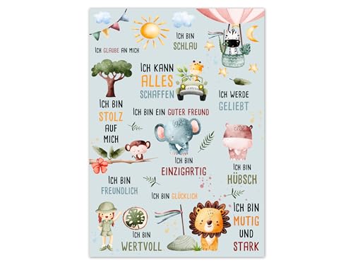 Affirmationsposter für Kinder – Stärke Selbstvertrauen & Positivität – A4/A3, Weiß, Blau oder Rosa (A4, Blau)