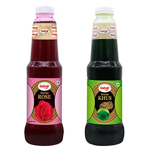 Image of SHREE Guruji Rose Sharbat & Khus Sharbat Combo Pack Sizzling Beverage Instant Refreshing Syrup Drink For Summer (1 Litre), Liquid