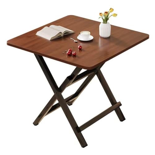 CANVASLIV Outdoor Folding Table with Footrest, Space Saving Drop Leaf Dinner Table, Multipurpose Solid Wood Tabletop for Dormitory, Bedroom, Balcony, and Garden, 60x60x50cm, Black Walnut