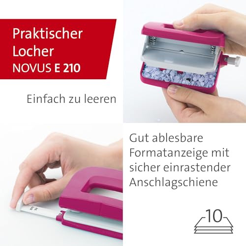 Novus Schreibtisch Set (Heftgerät E 15 mit Locher E 210, inkl. 1000 Heftklammern No. 10) pink