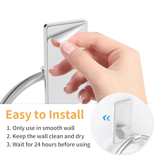 Image of Adhesive Towel Ring, Bathroom Hand Towel Holder SUS304 Heavy Duty Stick On Towel Holder for Kitchen, Brushed Nickel