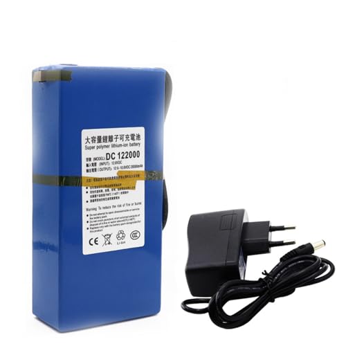 TGHY Akumulator litowo-jonowy 12V DC 2000 mAh, przenośny akumulator litowo-jonowy, power bank do kamer wideo, oświetlenie LED więcej. Z ładowarką
