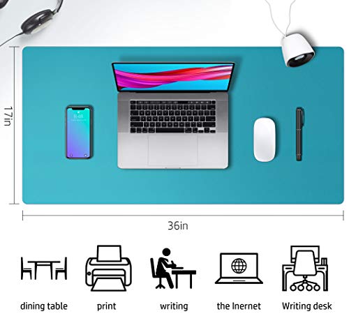 Leather Desk Pad Protector,Mouse Pad,Office Desk Mat, Non-Slip Pu Leather Desk Blotter,Laptop Desk Pad,Waterproof Desk Writing Pad For Office And Home (Turquoise,36" X 17") #TOP3