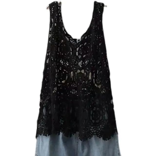 LIXINGHEITANG Women Spring Crochet Camisole Bohemian Out Collar Knitted Vest Casual Loose Sleeveless Top2