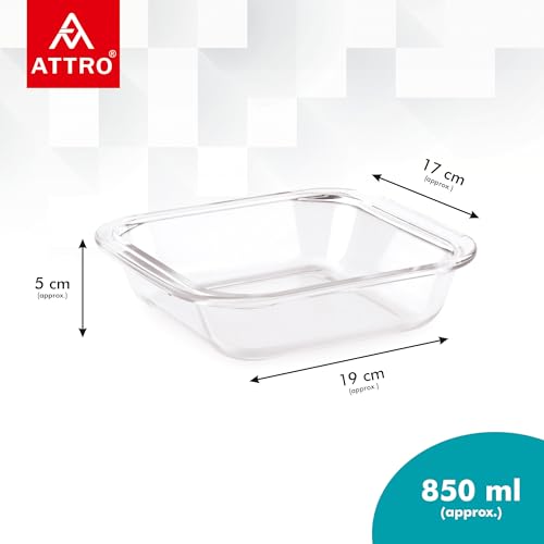Image of ATTRO Glassox Borosilicate Square Glass Baking Dish Micorwave Oven Safe Freezer Safe Baking Tray Serving Dish Bakeware- 850ml, Transparent
