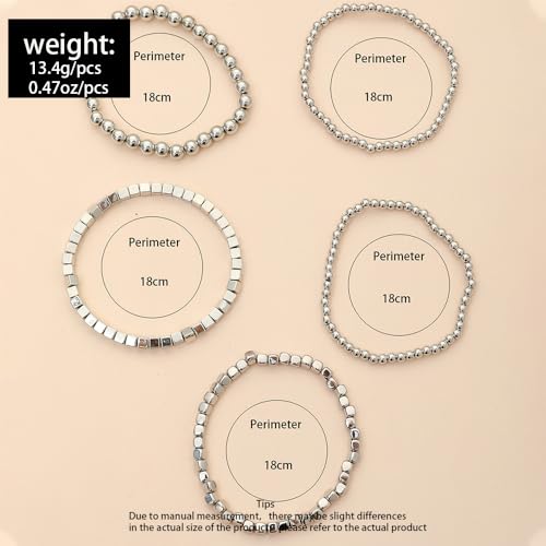 CSIYANJRY99 Silver Beaded Bracelets for Women Gold Stackable Stretch Bead Bracelet Set Beads Bracelet Stack Pack Hand Jewelry4