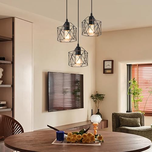 DELIPOP 3 lampy wiszące industrialne retro, żyrandol sufitowy vintage czarny, oświetlenie sufitowe E27 metalowy klosz do salonu kuchnia sypialnia (żarówka nie jest dołączona)