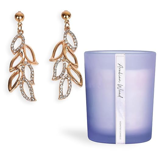 Yellow Chimes Gift Set for Women|Crystal Drop Earring and Gift Box pack of 2 with Candle(Black Amber Lavender,60g) |Birthday Gift,Anniversary Gift,Valentine Gift,Secret Santa Gifts
