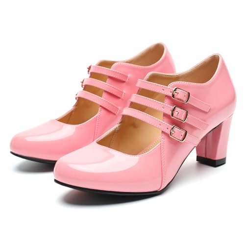 Women's Mary Jane Pumps Low Block Chunky Heels Closed Round Toe Dress Wedding Office Work Dress Shoes 7