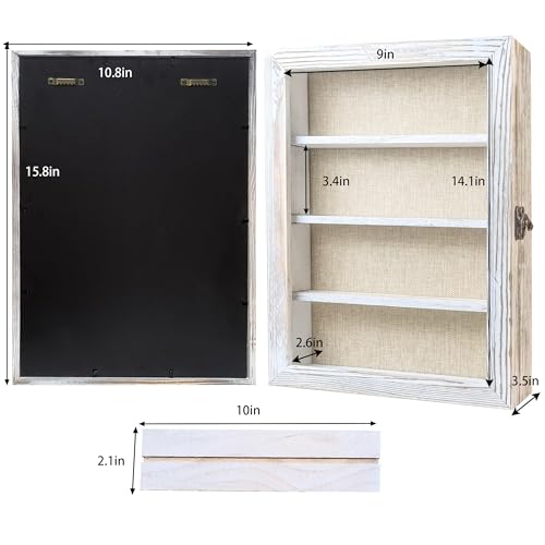Image of White 11x16 Large Shadow Box Frame Deep Shadow Box with Shelves Memorial Shadow Box Display Case with Linen Back for Handicrafts,Picture Frames,Medals,Coins,Pins Collection and More