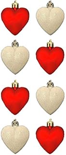 8 Heart Shaped White RED Christmas Baubles