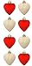 8 x 5cm RED + WHITE Glitter + Matt Heart Shaped Christmas Tree Baubles