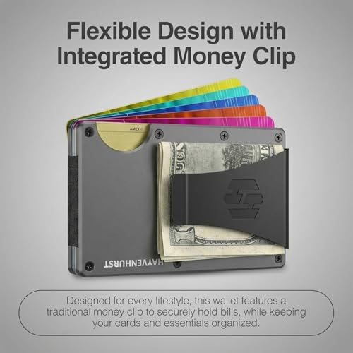 Image of Hayvenhurst Wallet for Men - Slim RFID Blocking Metal Wallet with Money Clip, Minimalist Front Pocket Credit Card Holder, Small Mens Wallet