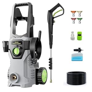 PATOOLIO Pressure Washer, 160Bar 450L/H Electric Pressure Washers with 48 Feet Total Long High Pressure Washer Foam Cannon, 4 Nozzles for Cars, Fences, Patios, Decks, Patios and Driveway