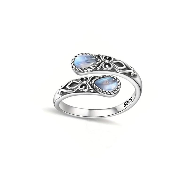 MMIUAEG Silver Natural Moonstone Rings for Women Adjustable Flower Thumb Ring Vintage Spoon Rings Boho Nature Inspired Jewelry Gift (Style2)