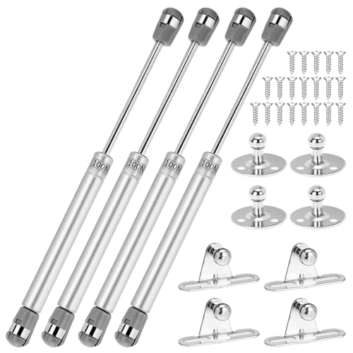 QWORK® 4 Pièces verin a gaz, charnière porte placard 100N/10KG, amortisseur porte placard argenté