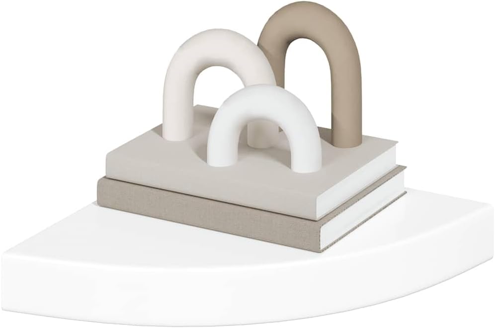 Floating Corner Shelf High Gloss White, Honeycomb MDF Wood, 9.8 Inch Wall Mounted Ledge for Room Decor, Space Saving Bathroom & Living Room Storage