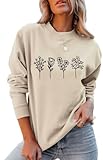 JBF Cloth Women Wildflower Vintage Sweatshirt Minimalistic Floral Crewneck Sweatshirt, Plants Graphic Sweatshirt, Womens Pullovers beige l