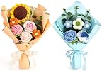 Omldggr Completed Crochet Flower Bouquet - Handmade Knitted Sunflower, Rose, Daisy With Eucalyptus, Forever Bouquet Gift - View #7
