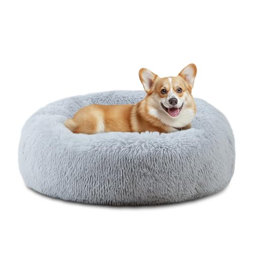 ELSKER&HOME Calming Dog Bed,Donut Washable Warming Soft Round 30 inches Dog Beds for Medium Dogs,Anti-Anxiety Fluffy Plush Cushion Bed Fits up to 45 lbs Pets