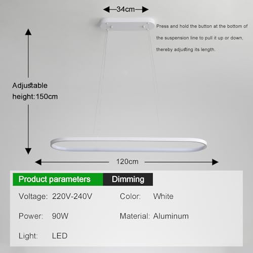 Lampara LED regulable de 120cm con control remoto para techo de sala comedor 2