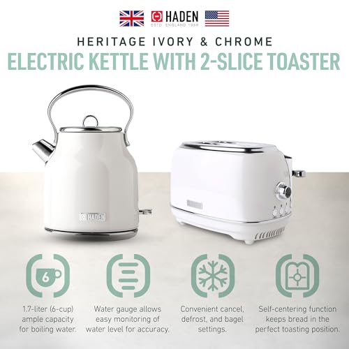 Haden Heritage Electric Tea Kettle 1.7 Liter Stainless Steel Body Retro Design For White Kitchen
| Haden Heritage 1.7 Liter Stainless Steel Retro Electric Tea Kettle With 2 Slice Bread Toaster For White Kitchen
| White Haden Heritage 1.7 Liter Stain
