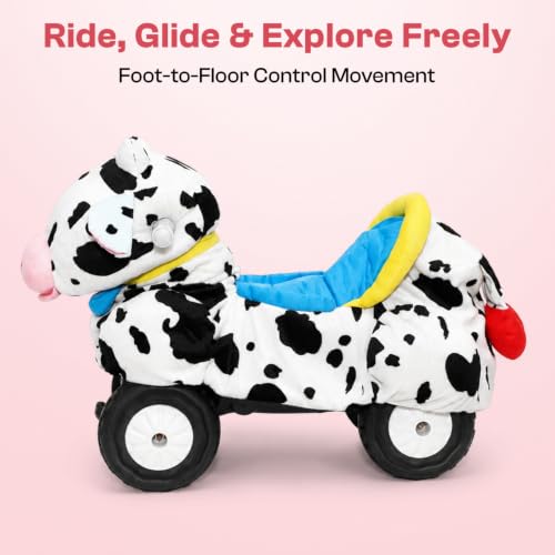 Image of Toyzone Little Soft Cow Ride on | Cloth-Covered Ride On Toy with Wheels | Back Support | Indoor & Outdoor Ride-On for Toddlers 1-4 Years