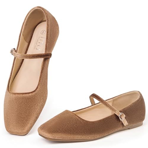 Image of MUSSHOE Square Toe Mary Jane Flats for Women: Comfortable Non-Slip Dressy Business Casual Shoes with Adjustable Strap for Office Work