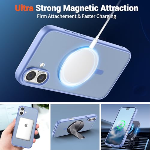 Image of SUPFINE Magnetic for iPhone 16 Plus Case(Compatible with MagSafe) (Military Grade Drop Protection) Slim Translucent Matte Shockproof with Anti-Fingerprint Phone Case,Blue Purple