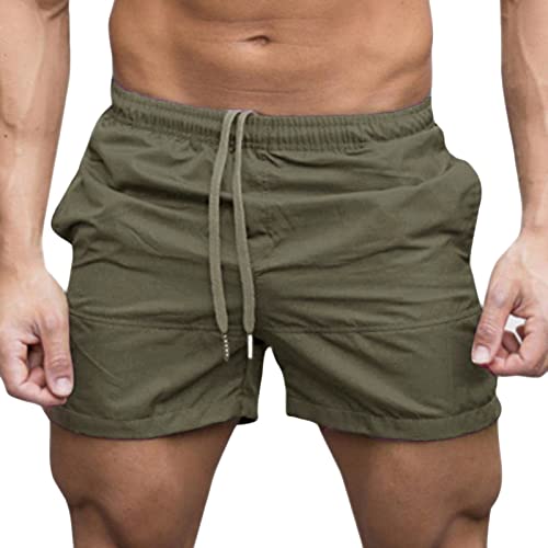 Maiyifu-GJ Men's Workout Sports Shorts Quick Dry Lightweight Running Gym Shorts Casual Summer Beach Swim Trunks with Pockets (Armygreen,Medium)
