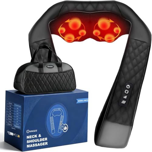 Image of Neck Massager with Heat, Shiatsu Neck and Back Massager, 4D Deep Tissue Kneading for Neck, Back, Shoulder, Body Muscle Pain Relief, Gift for Men Women Mom Dad, Leather Handbag for Storage (Plug-in)