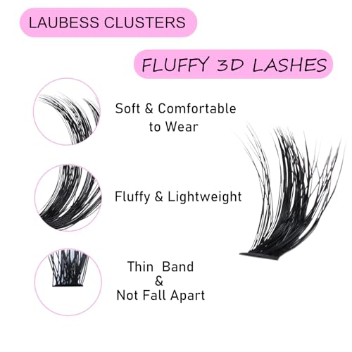 Image of Lash Extension Kit LAUBESS Lash Clusters Kit Cluster Eyelash Extensions Kit Eyelash Clusters Lash Bond and Seal Waterproof Tweezers Brush Lash Glue Remover (Kit 60D /80D-D-Mix8-18(3D)