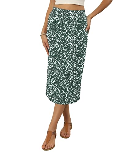 Image of Naggoo Midi Skirts for Women Summer Elastic High Waisted Basic Straight Skirt with Slit