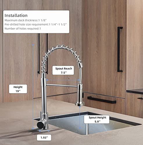 Us Quality, Sufuhom 19-Inch Commercial Kitchen Faucet With Two Function, One-Handle Pre-Rinse Spring Pulldown Kitchen Faucet, Spot Free Solid Stainless Steel, Brushed Nickel #TOP2